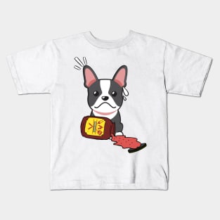 Cute French Bulldog spilled a jar of BBQ Sauce Kids T-Shirt